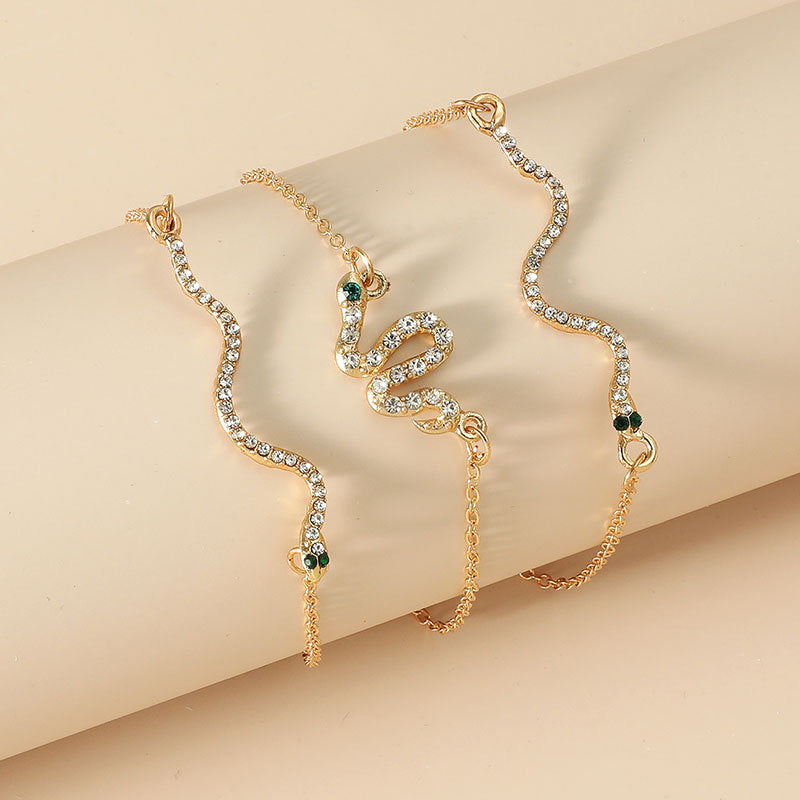 Wholesale Zircon Bracelet Set Exaggerated Geometric Beaded Thick Chain Bracelet