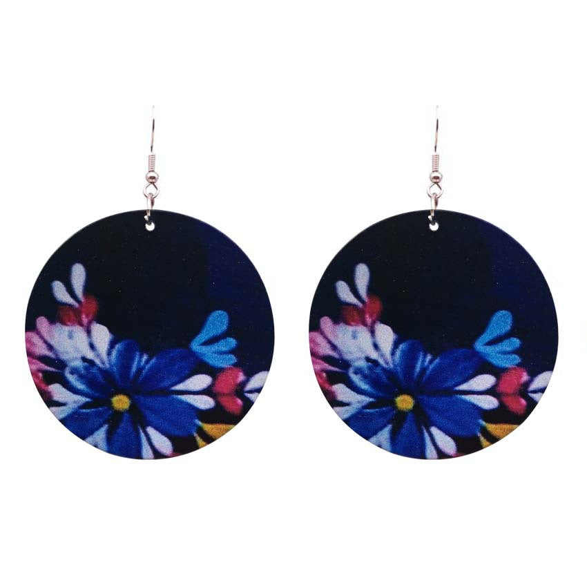 Wholesale African Head Print Colorful Round Wooden Earrings