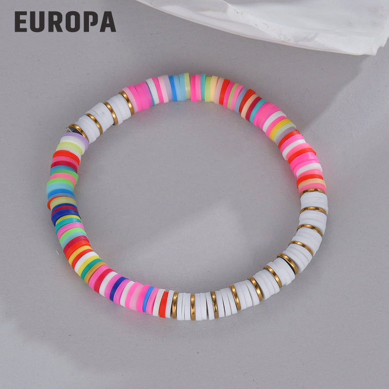 Wholesale Splicing Colorful Polymer Clay Diy Stainless Steel Bracelet