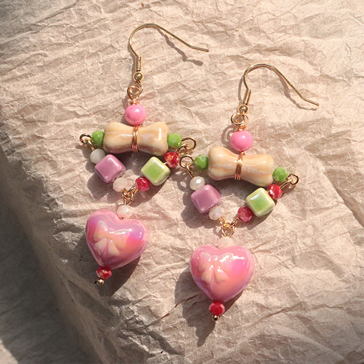 Wholesale Love Bow Beaded Acrylic Ear Hooks