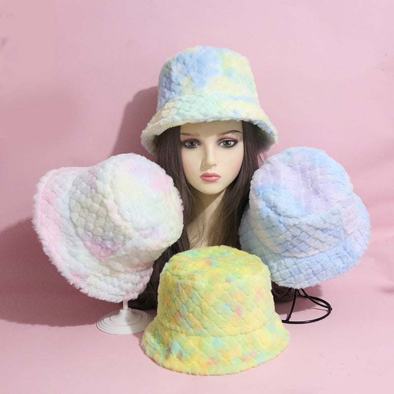 Wholesale 2023 Winter New Plush Diamond Pattern Tie-dye Polyester Hat