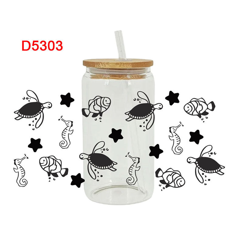 Wholesale Colorful cute marine cartoon animals 16oz Cup UV DTF Wraps