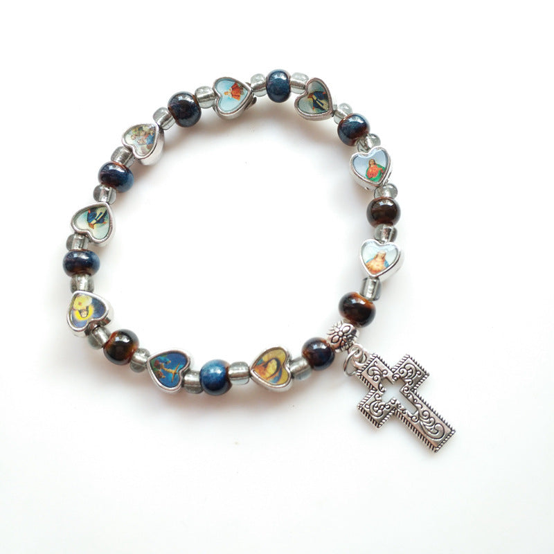 Wholesale Colorful ceramic hollowed-out cross elastic bracelet