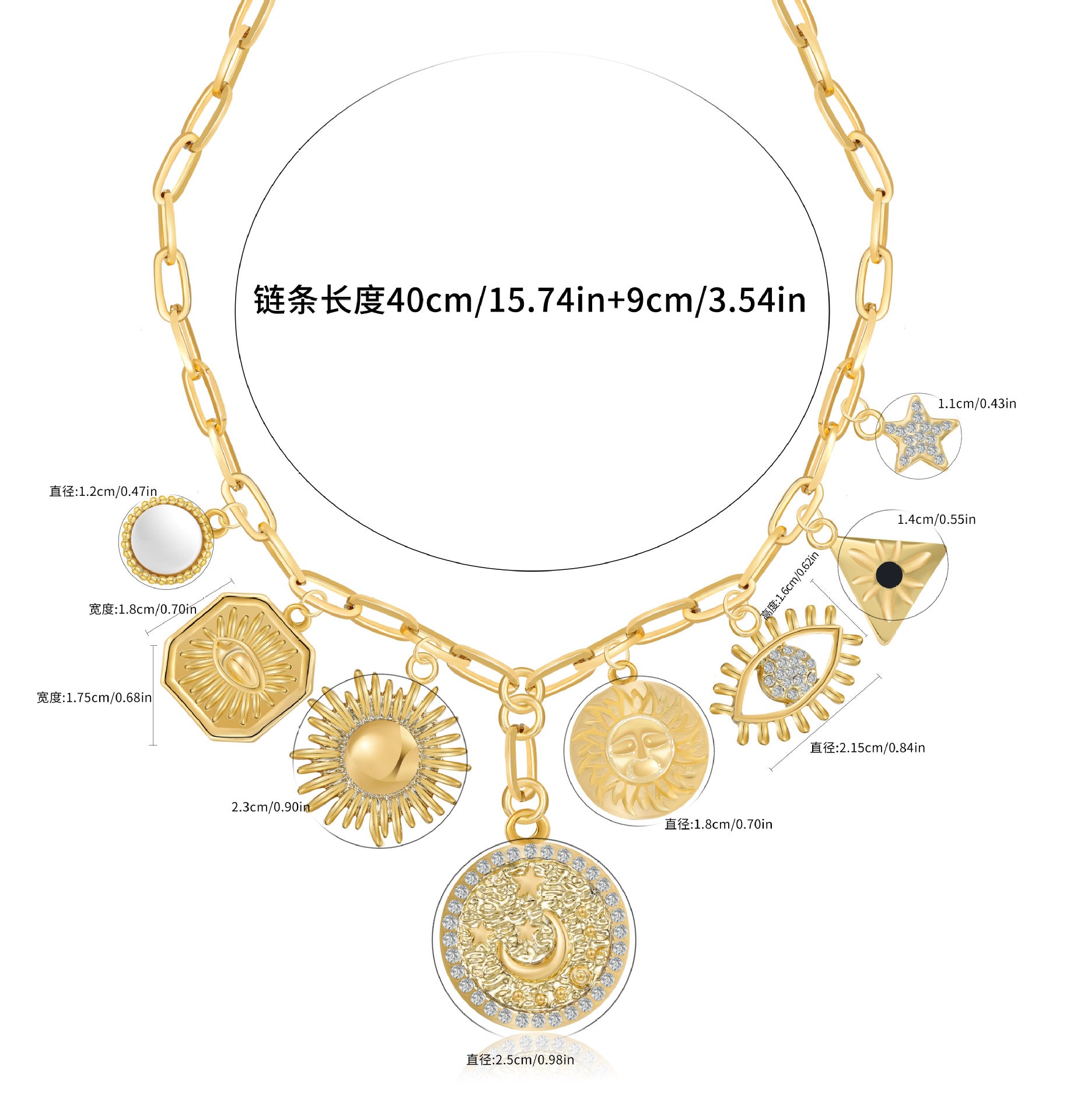 Wholesale Fashion Design Multi-element Demon Eye Moon Diamond Pendant Necklace