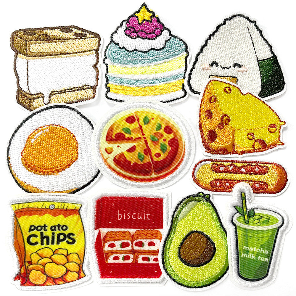 Wholesale Cute Food Embroidered Patch For Clothes Milk Tea Cake Snack Applique Fashion Accessory For DIY Decor
