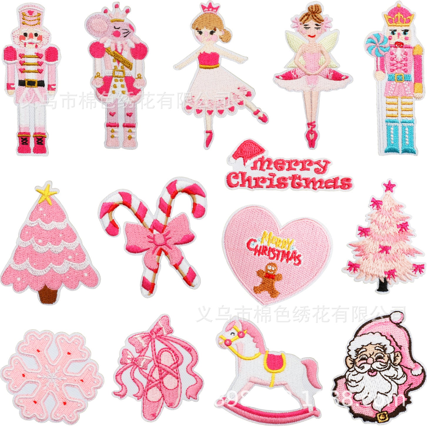 Wholesale Pink Santa Embroidered Iron On Patch Heart Candy Design Decorative Patch For Bags Clothing Holiday Craft Supply