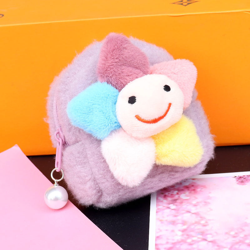 Wholesale New Solid Color Smiley Face Cartoon Plush Flower Coin Purse