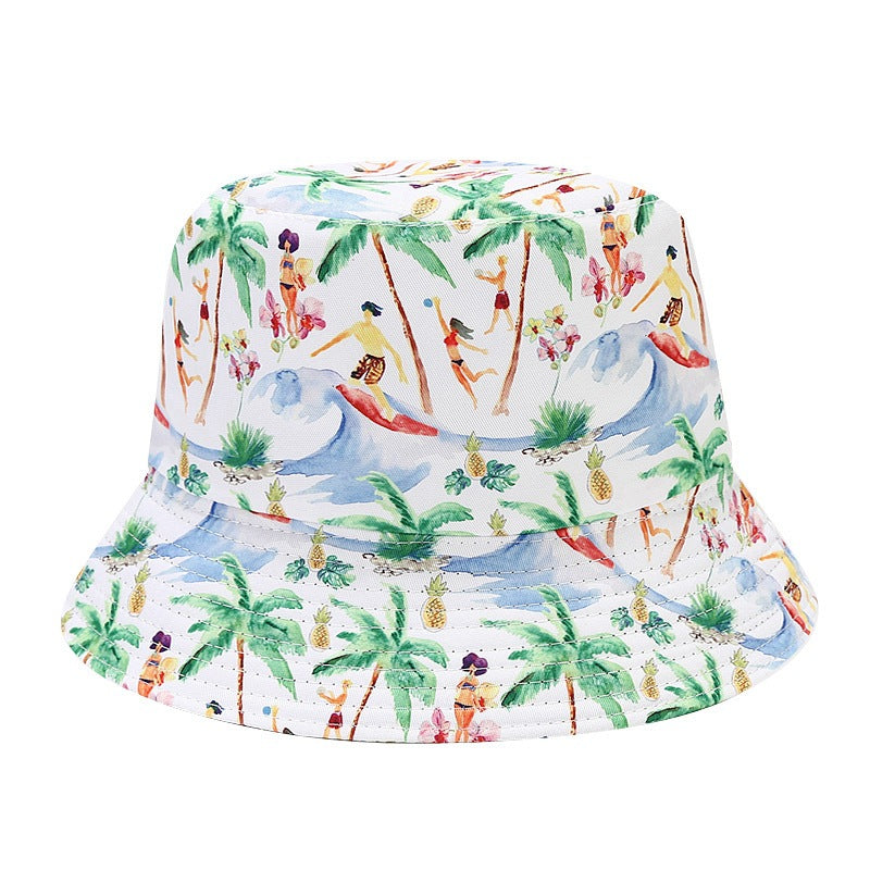 Sombrero de cubo reversible de patrón de palma de algodón al por mayor