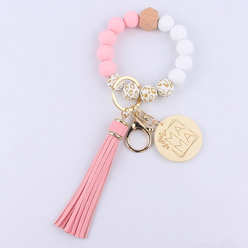Wholesale Printed Silicone Beaded Wrist Keychains