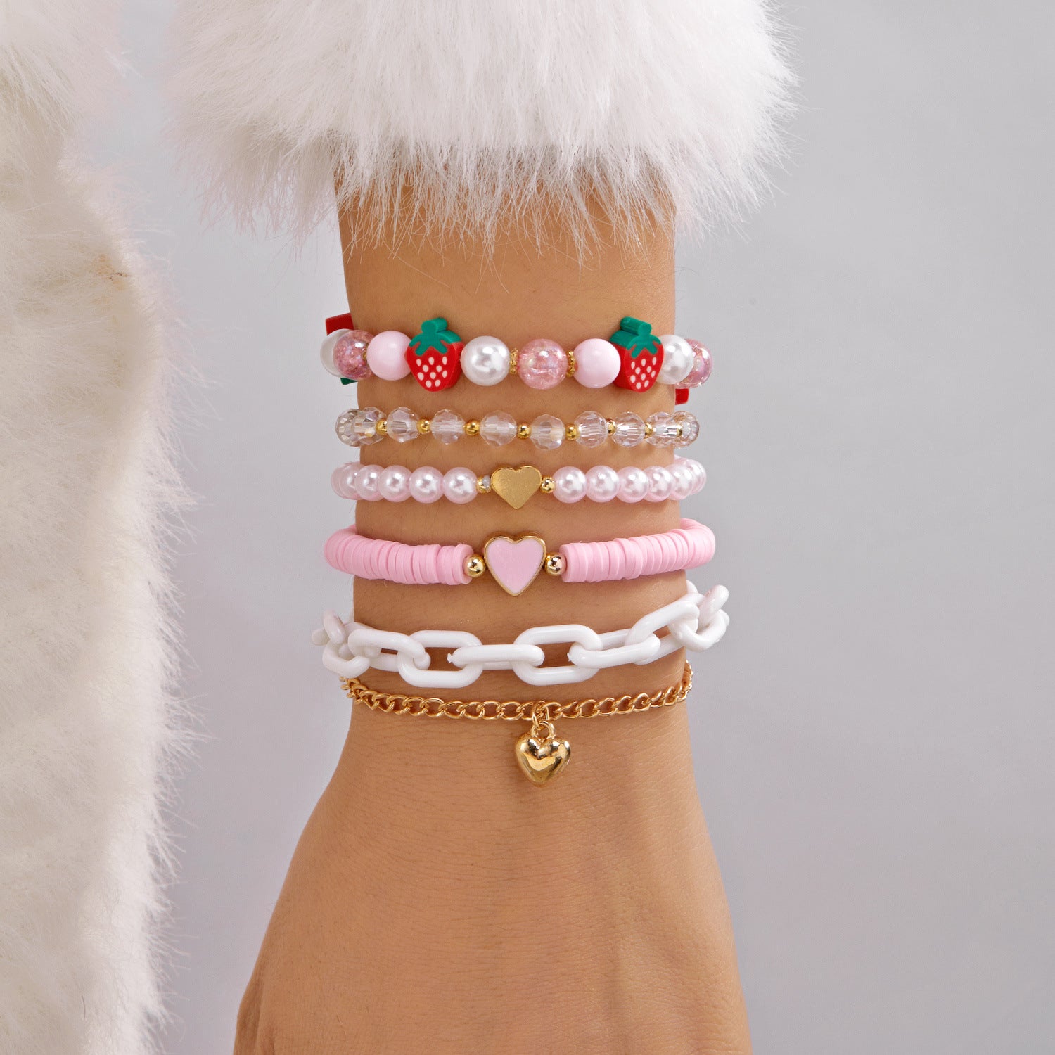 Wholesale Cute Heart Strawberry Cherry Creative Matchinging Bracelet