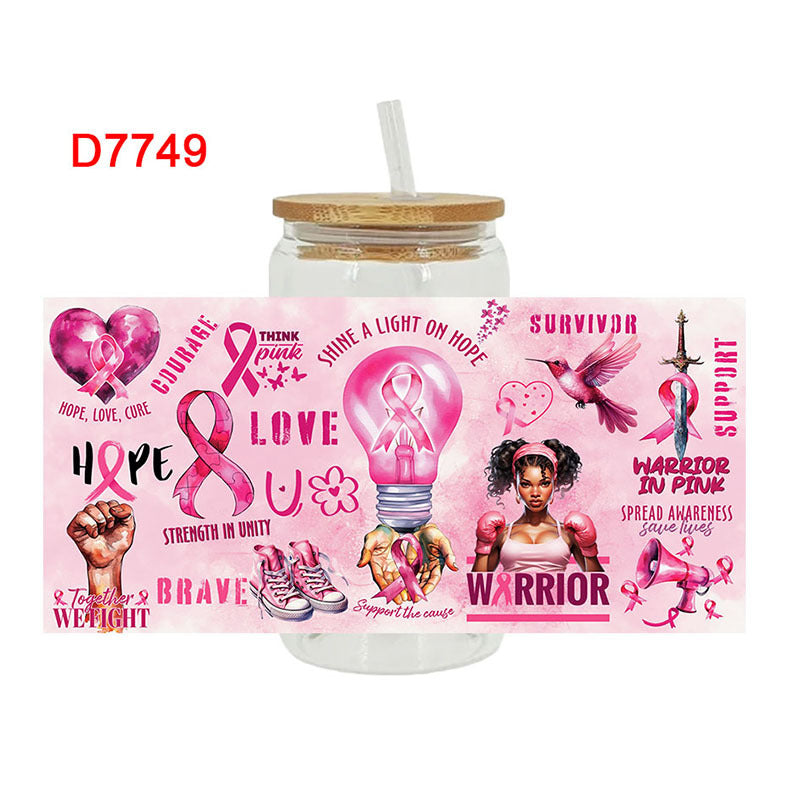 Wholesale Pink   letters  16oz Cup UV DTF Wraps