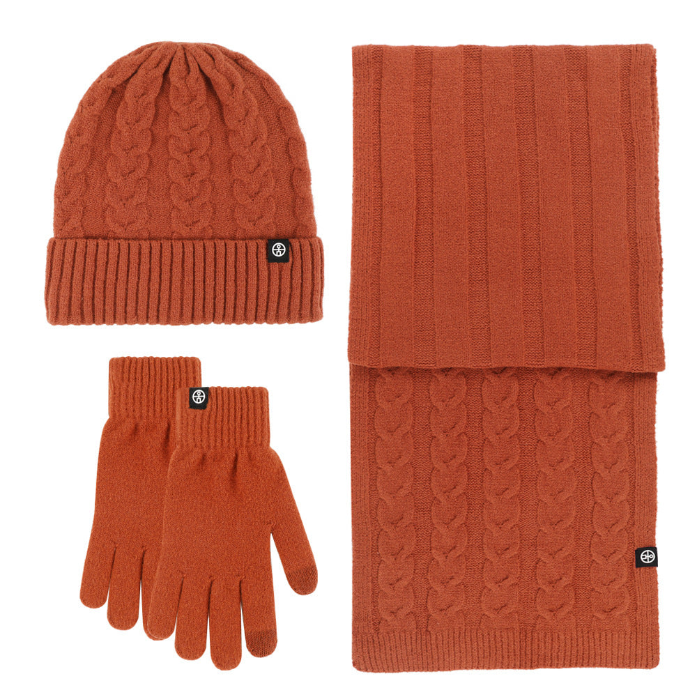 Wholesale Adult Warm Knitted Hat Scarf Gloves Three-piece Set
