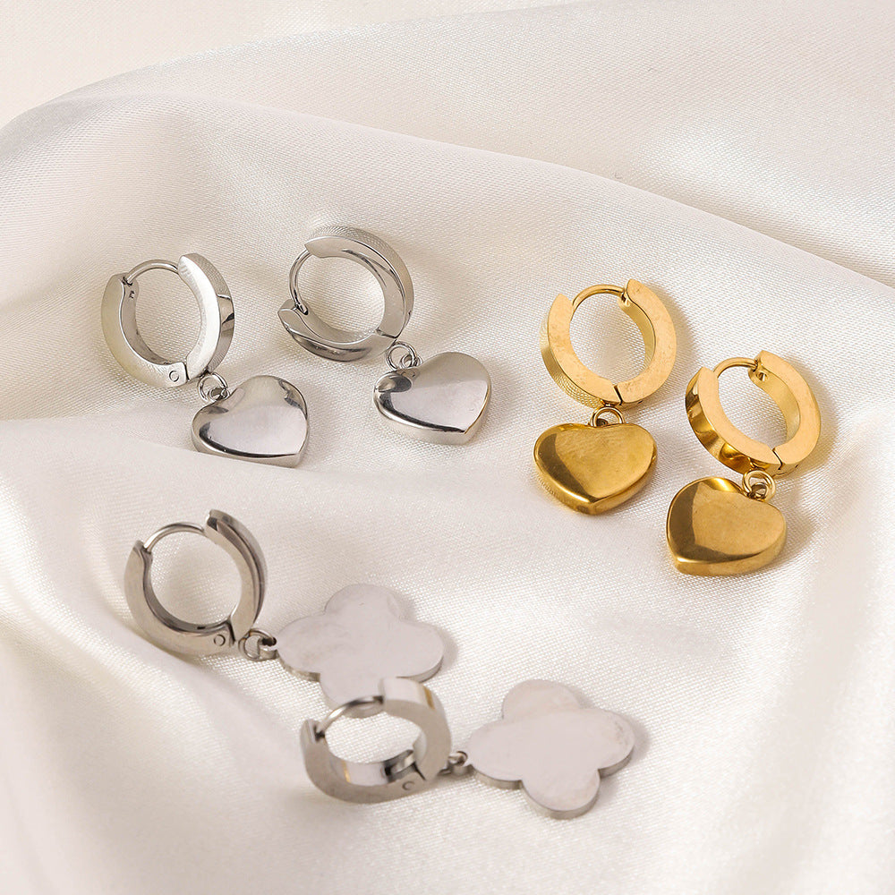 Wholesale Light Luxury Premium Stainless Steel Simple Love Heart Peach Heart Versatile Titanium Steel Earrings