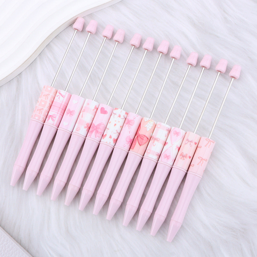 Wholesale New DIY pink bow print beaded pen girly pink