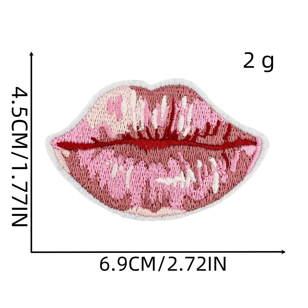 Wholesale Cartoon Pink Heart Cloth Patch Red Lip DIY Patches