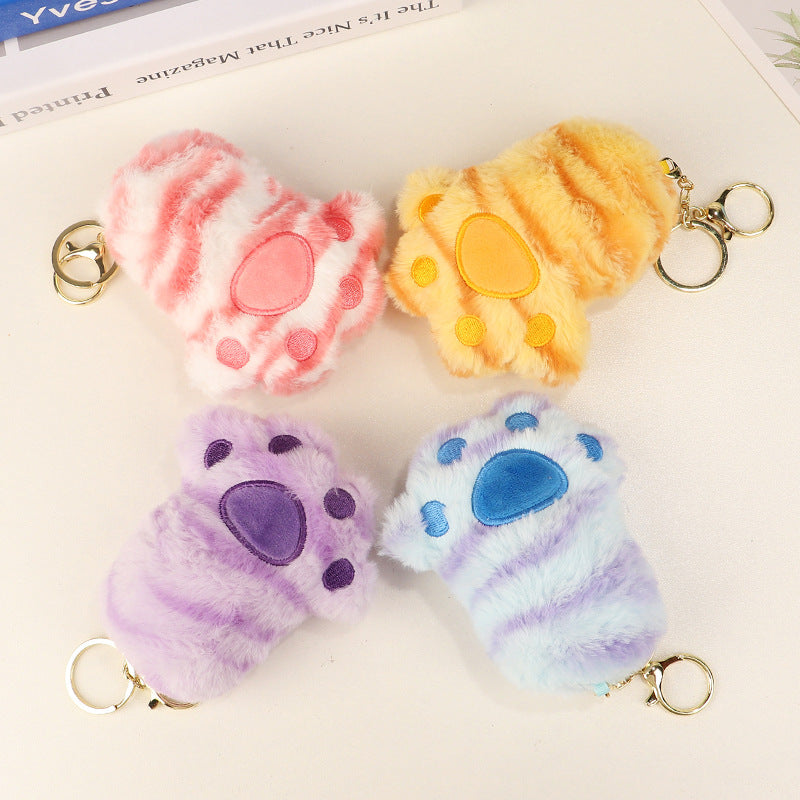Wholesale 4PCS Cartoon Three-dimensional Plush Bear Paw Pendant Candy Color Keychain
