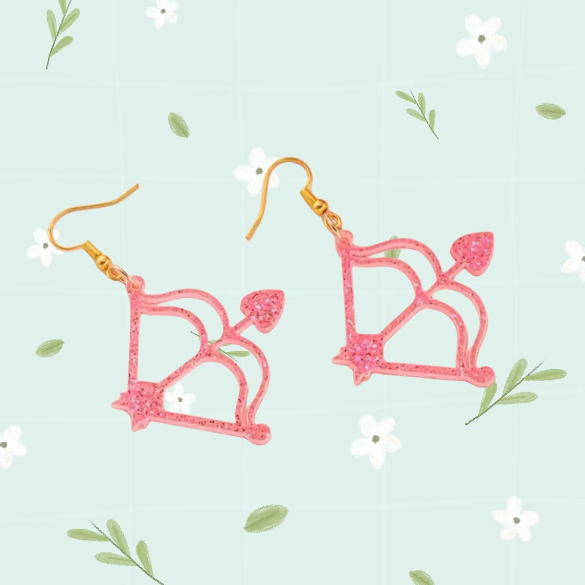 Wholesale Sparkling Pink Cupid Letter LOVE Bow Earrings