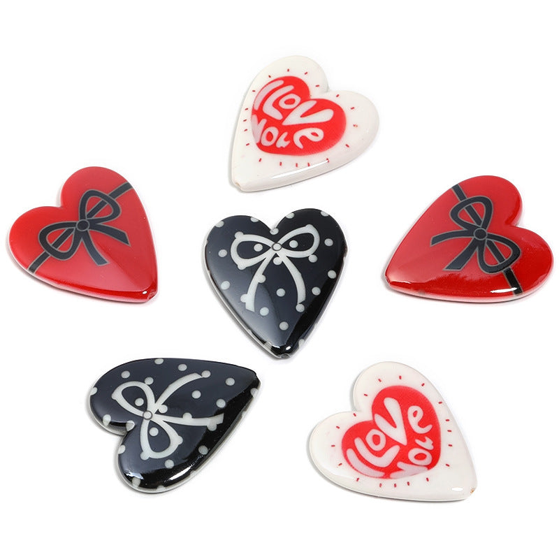 Wholesale 10pcs Acrylic Polka Dot Bow with Large Heart-shaped Letter Printed Beads DIY Loose Beads