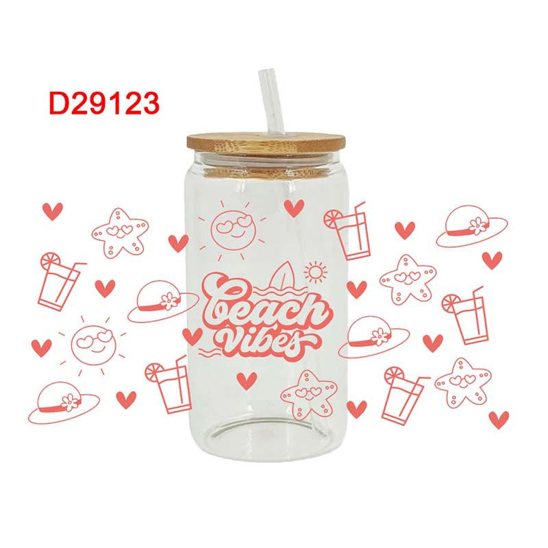Wholesale Cute Pink Cartoon The Loving Ghost 16oz Cup UV DTF Wraps