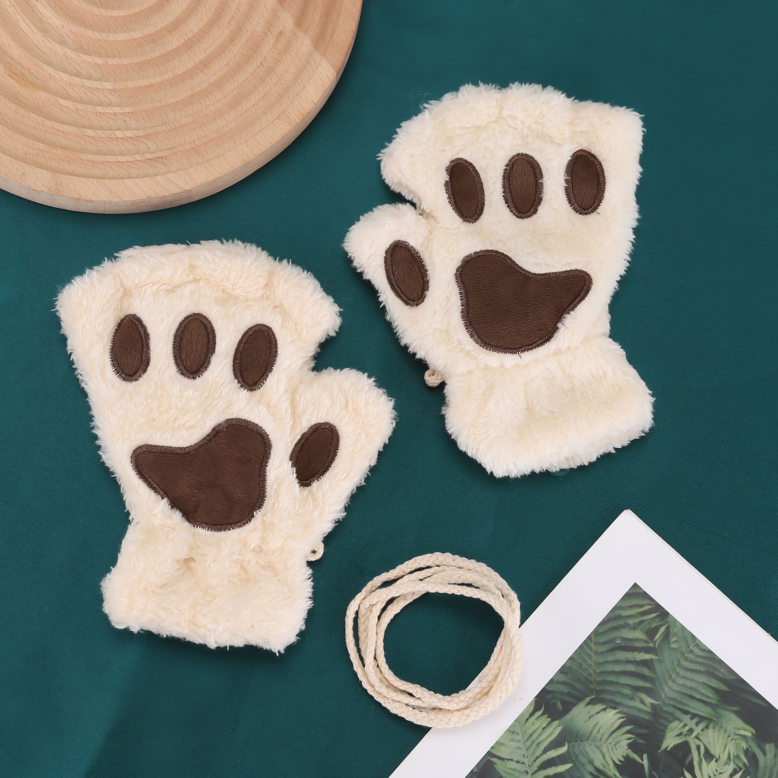 Wholesale Winter Fingerless Thickened Bear Paw Plush Half Finger Gloves