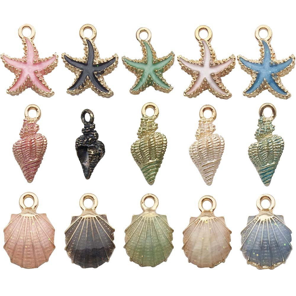 Wholesale Alloy Drip Oil Ocean Starfish Shell Pendant DIY Necklace Pendant Accessories