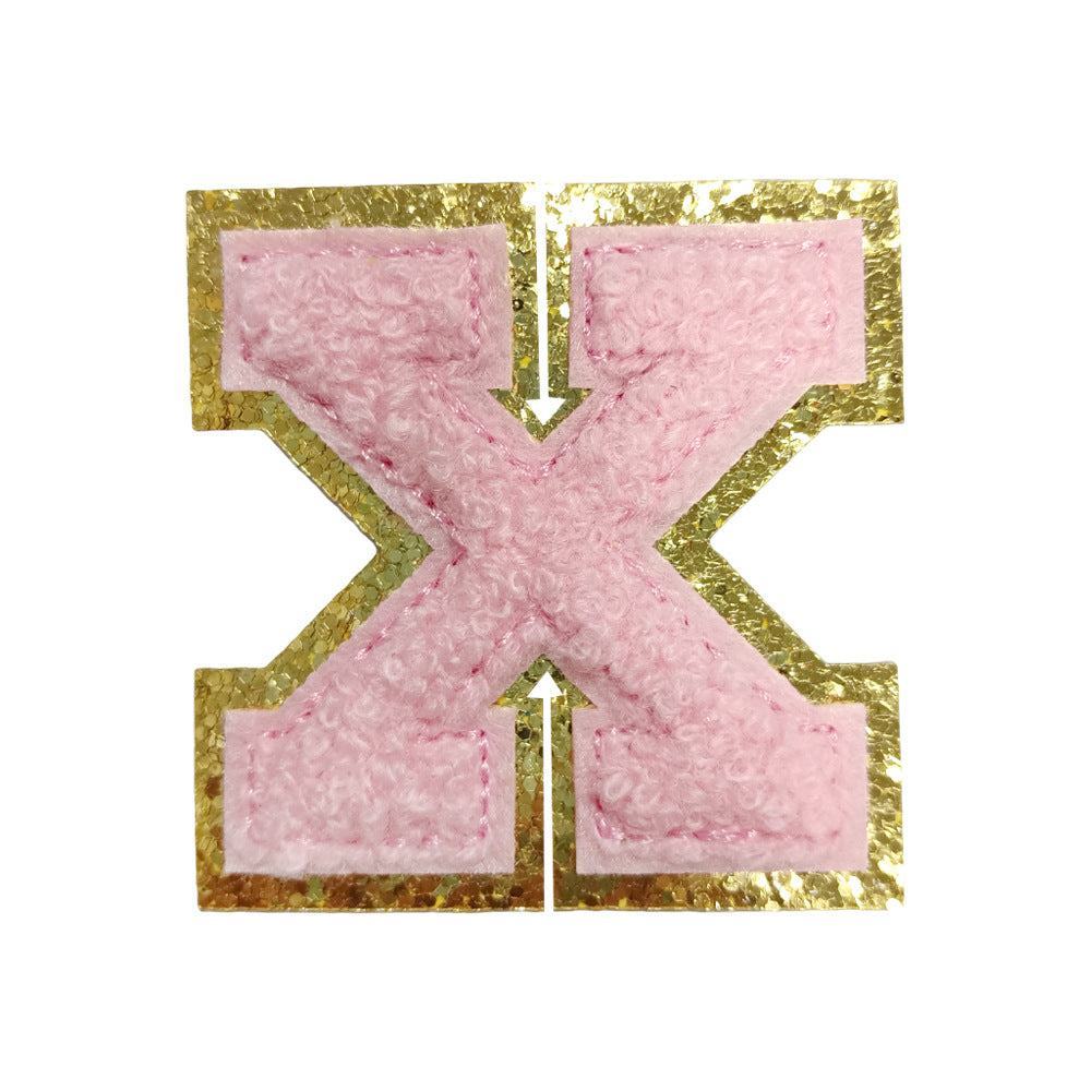 Wholesale Towel Embroidered Self Adhesive Letter Patches A Z Gold Glitter Double Layer Chic DIY Coat Accessory
