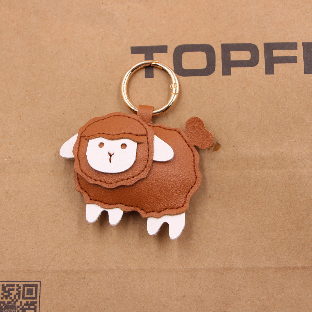 Wholesale Trendy PU Leather Lamb Keychain Bag Charm Electroplated Car Key Accessory Fashion