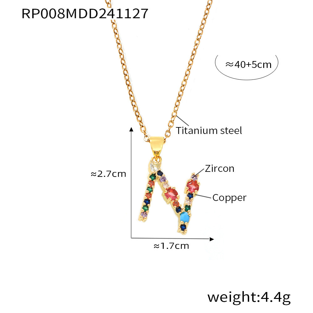 Wholesale Copper micro-inlaid colored zircon 26 English letters individual pendant niche hip-hop clavicle chain