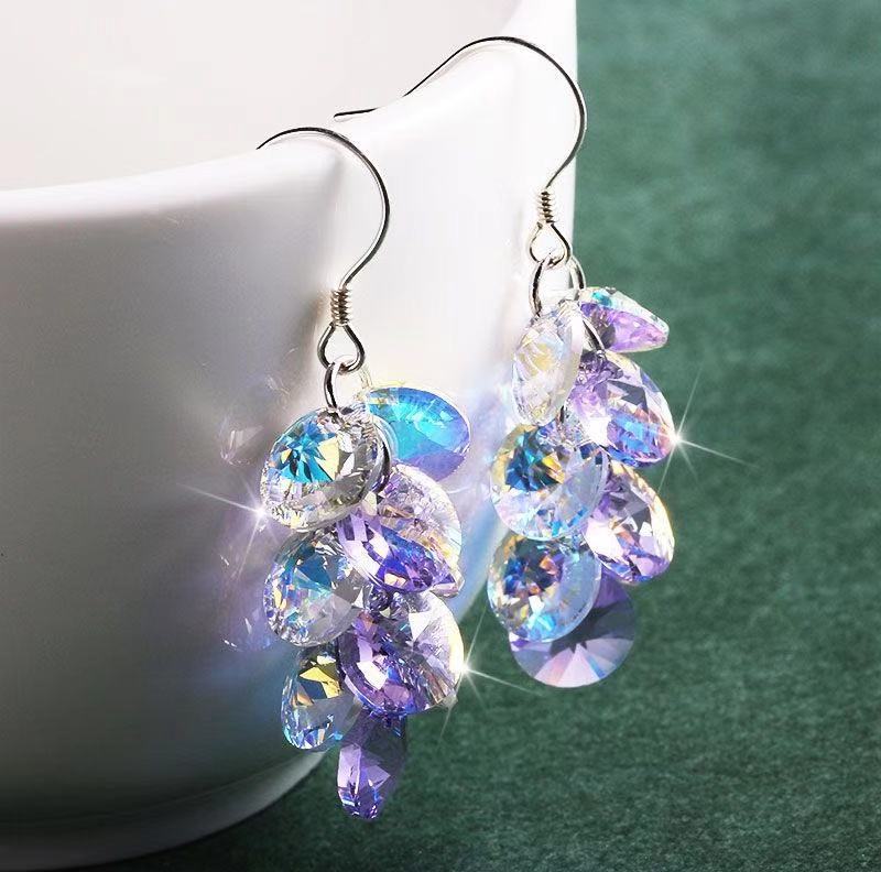 Wholesale Super Shiny Synthetic Crystal Light Purple Multi-Layered Disc Color Earrings