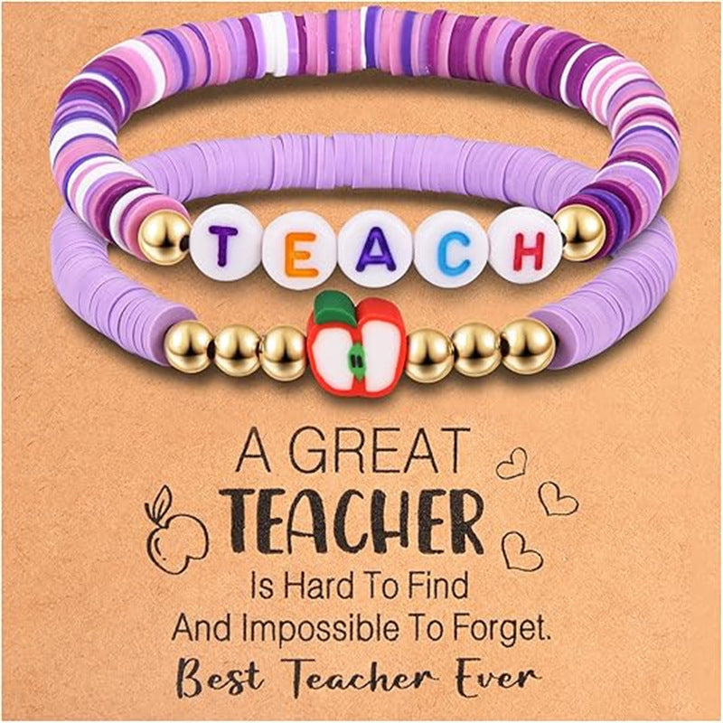 Wholesale Letter Teacher' s Day Soft Ceramic Apple Layered Bracelet Set
