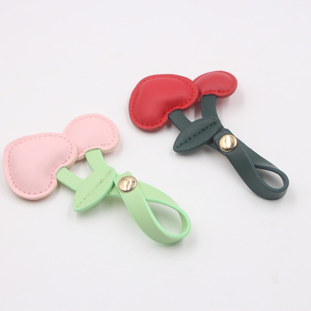 Wholesale Retro Cherry Faux Leather Bag Charm Keychain Pastoral Style Red Fruit Design Fashion Accessory Gift
