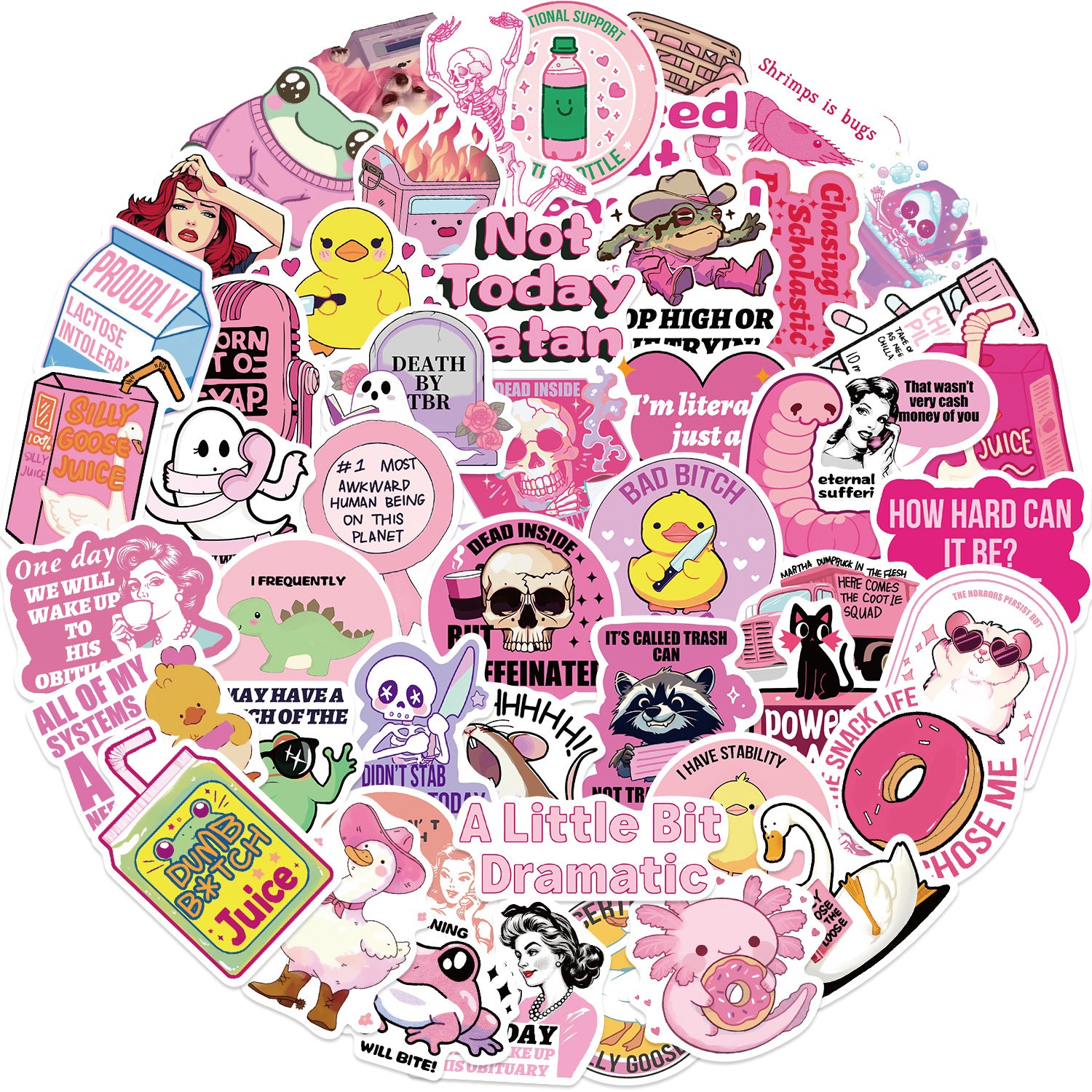 Wholesale 50pcs cartoon pink satirical graffiti watercolor proof vinyl stickers