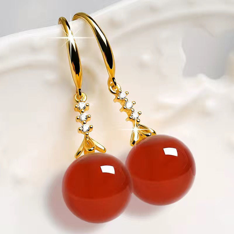 Wholesale Platinum-plated long fashionable imitation Hetian green jasper earrings