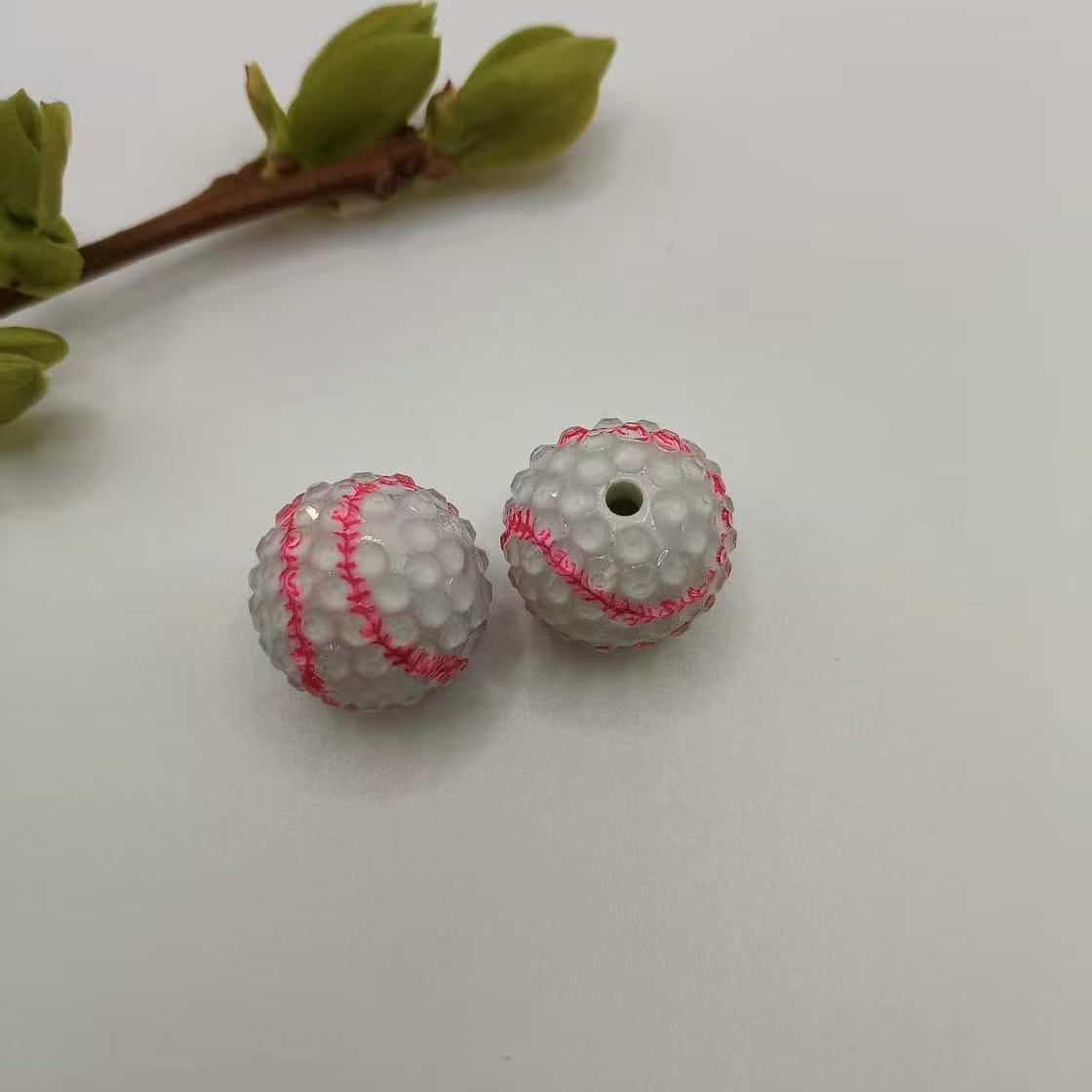 Wholesale 10pcs Sports style printed diamond ball Acrylic Beads