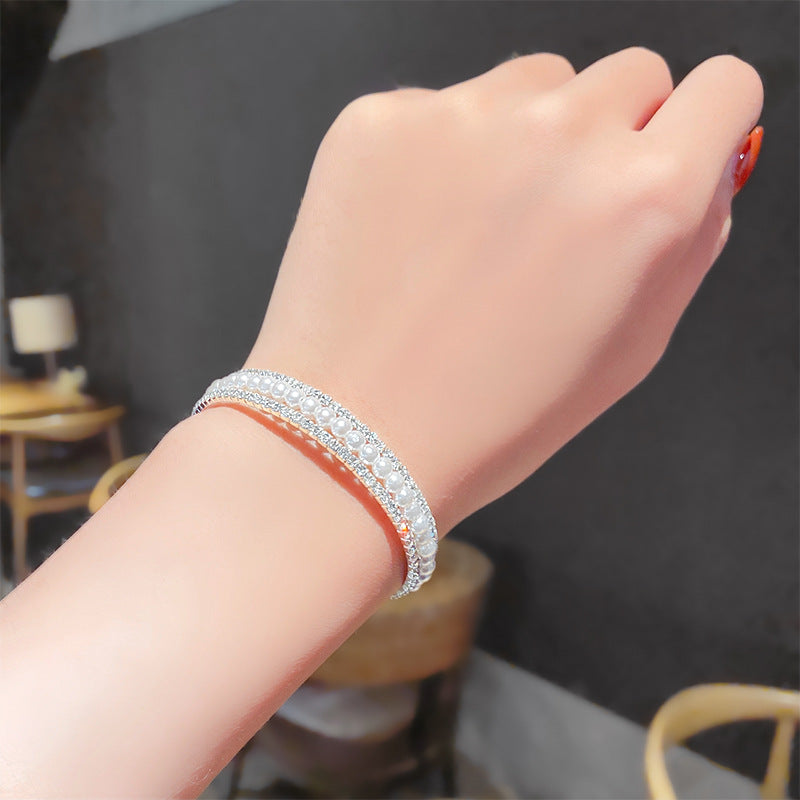 Wholesale Double-layer Pearl Rhinestone Bracelets