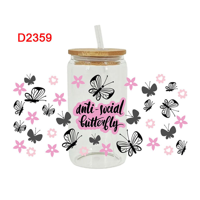 Wholesale Flowers bees butterflies mushrooms 16oz Cup UV DTF Wraps