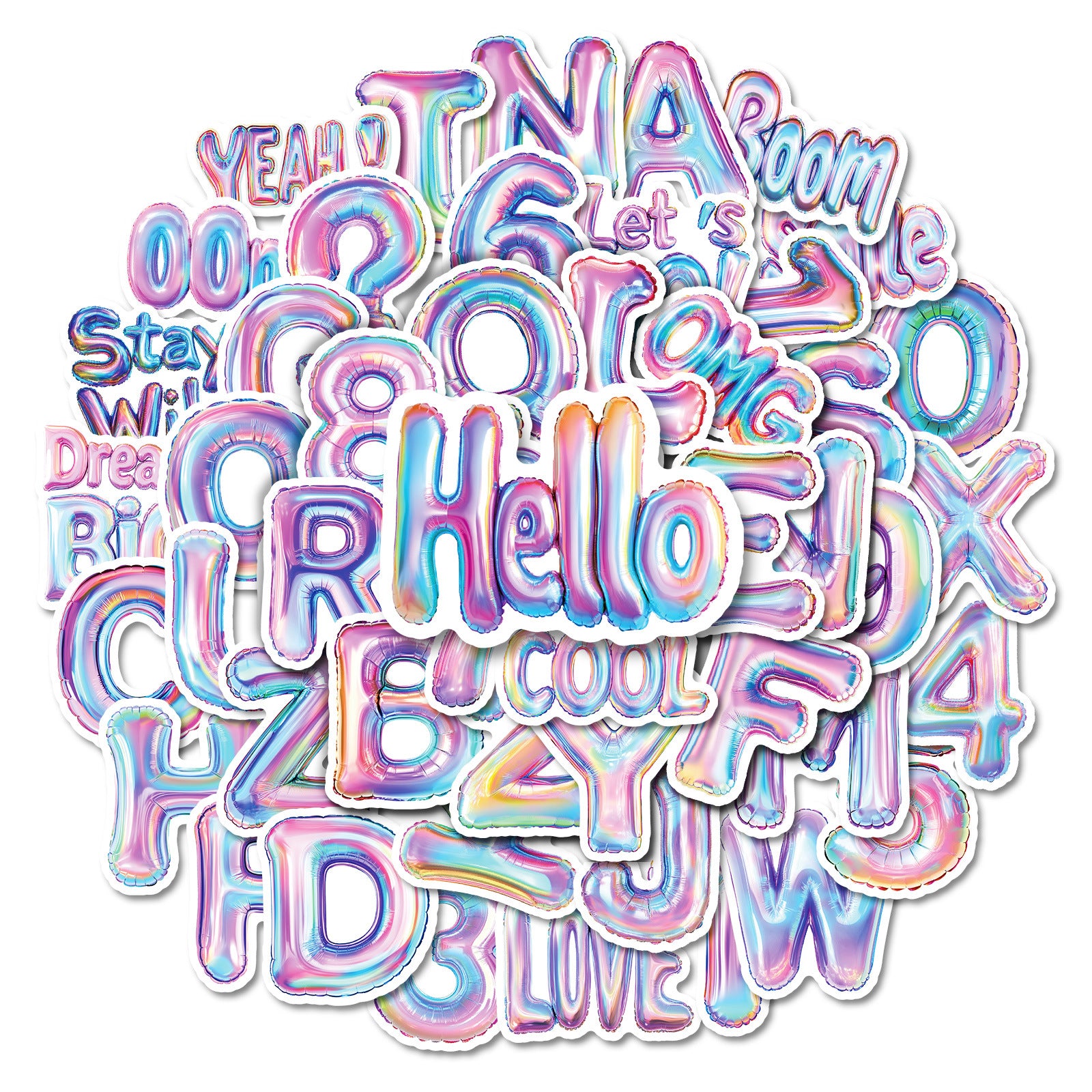 Wholesale 50 balloon stickers with English letters and numbers