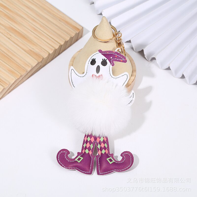 Wholesale Halloween Leather Skull Hair Ball Keychain