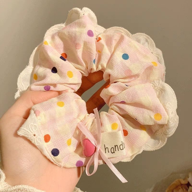 Wholesale Heavy  Color Wave Dot Plaid   Lace  Fabric Hair Scrunchies