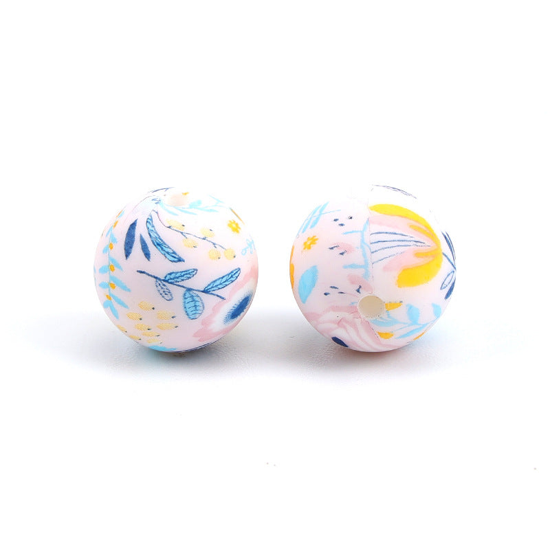 Wholesale 100pcs Color Water Transfer Printing Silicone Beads