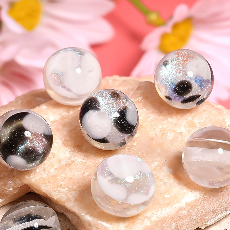 Wholesale 100pcs Black and White Panda Color Acrylic Round Beads Transparent Fine Glitter Diy Accessories Beads
