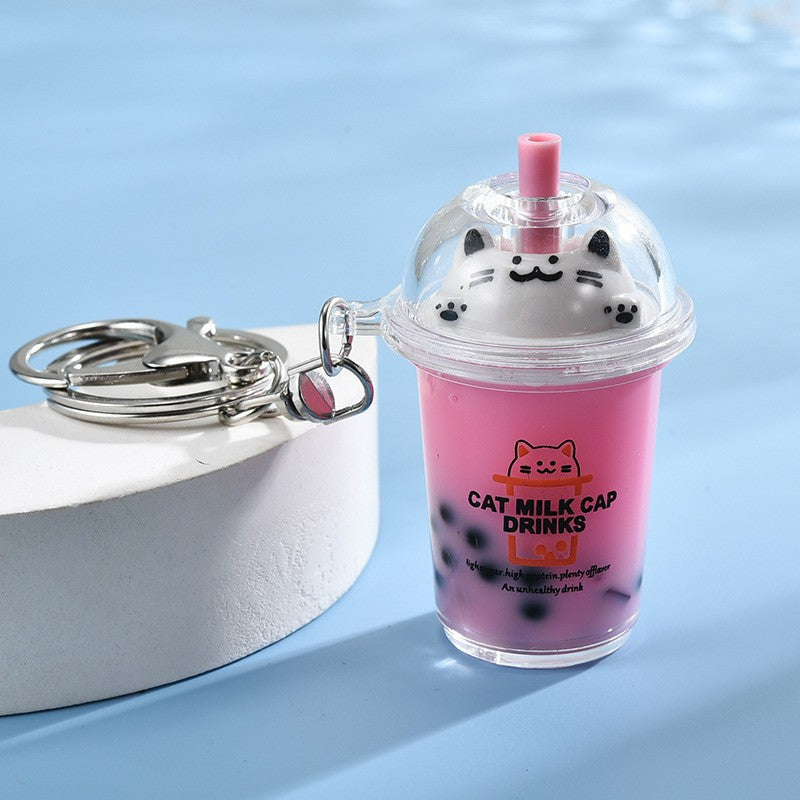 Wholesale Acrylic Creative Cute Milk Tea Cup Cat Bubble Tea Keychain