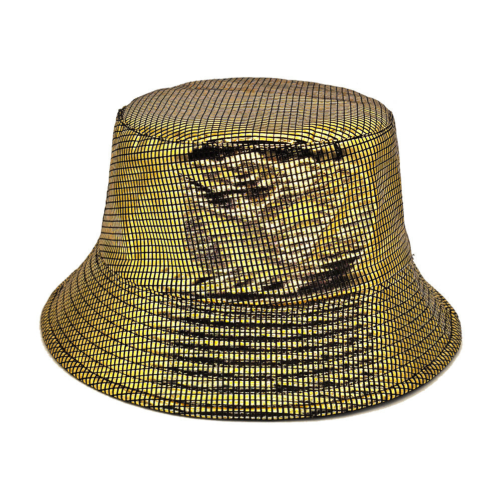 Wholesale Laser stage hat patent leather checkered bucket hat double-sided wear