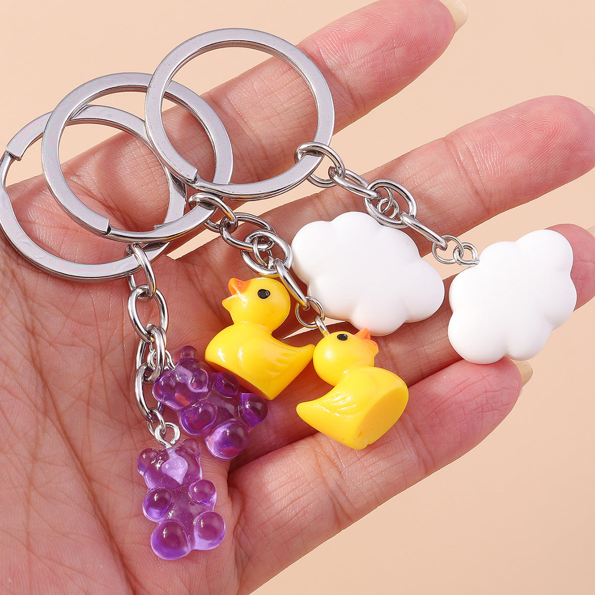 Wholesale Candy Bear Cloud Little Yellow Duck Metal Keychain