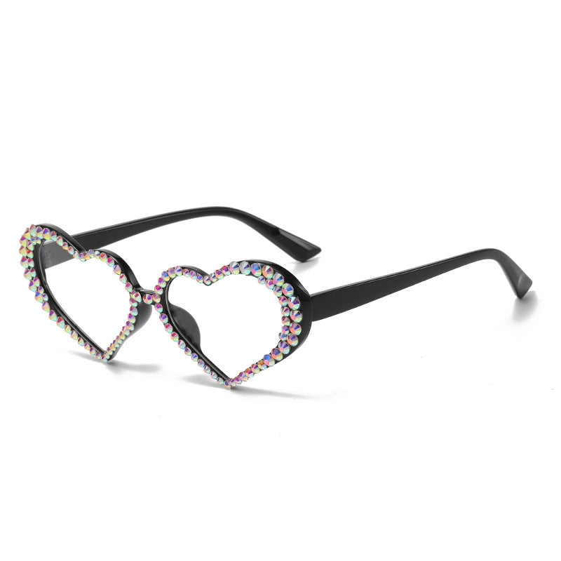 Wholesale Heart Diamond Cat's Eye Peach Heart Women's UV Protection Handmade Diamond Sunglasses