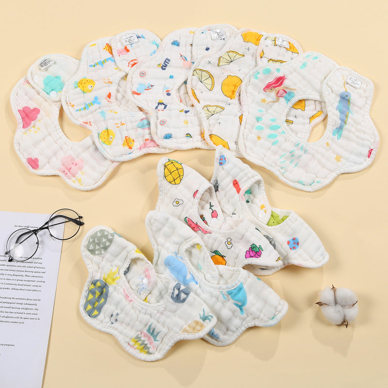 Wholesale Petal Bib Baby Bib 360 Degrees Eight-layer Gauze Bib Printed Baby Cotton Bib