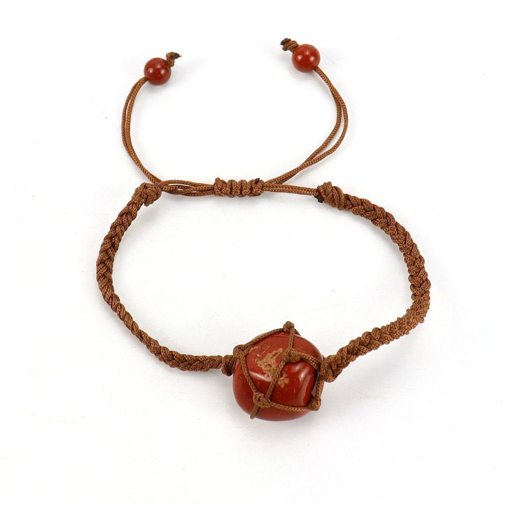 Wholesale Hand-woven Brown Jade Line Crystal Amethyst Stone Net Pocket Adjustable Bracelet