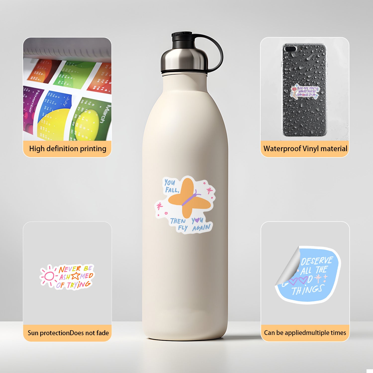 Wholesale 50pcs inspirational phrase labels waterproof vinyl stickers