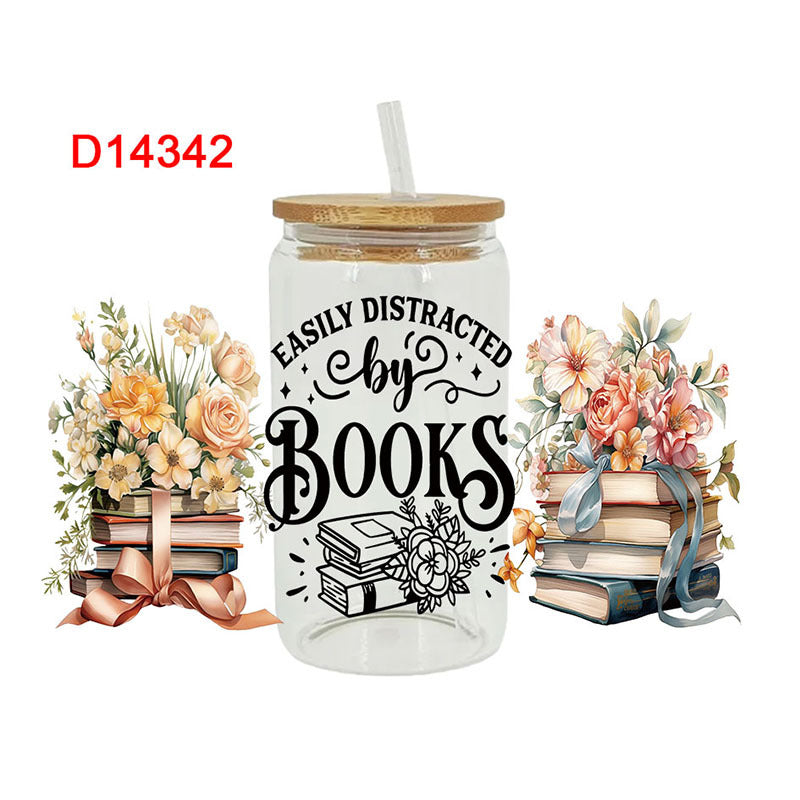 Wholesale Cartoon Cute Plants and Books Theme 16oz Cup UV DTF Wraps