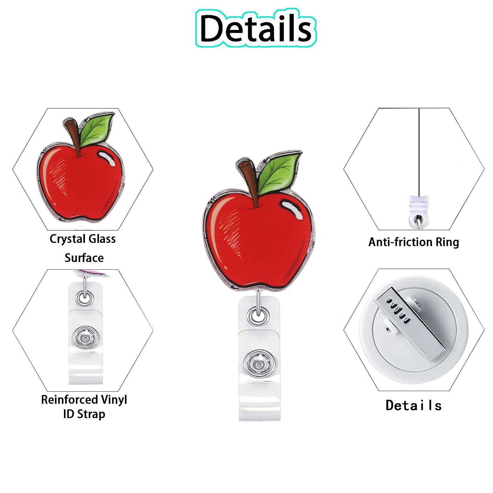 Wholesale Apple Acrylic Easy Pull ID Retractable Keychain